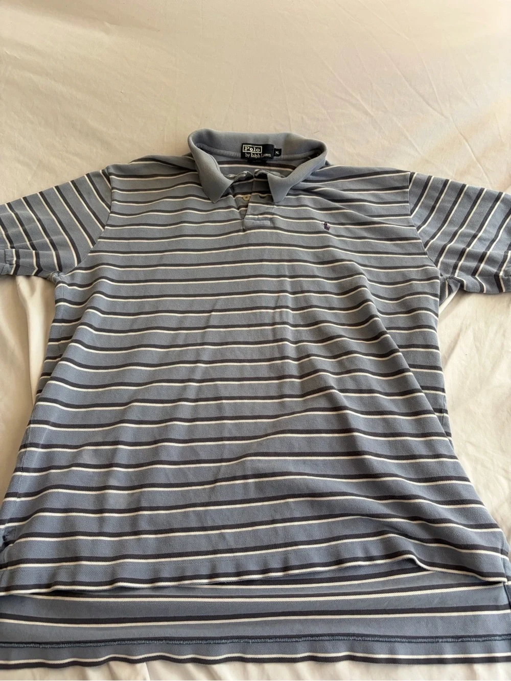 Ralph Lauren Men's Striped Polo - Light Blue & Gray Size XL